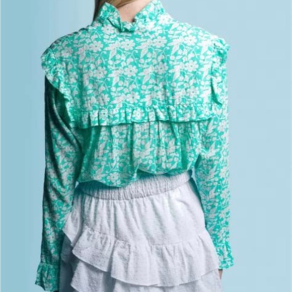 NWT The Shirt by Rochelle Behrens Elizabeth button down ruffle shirt-Size Medium - Picture 3 of 6